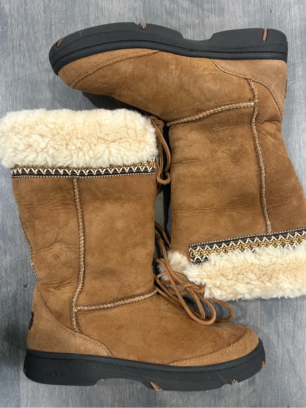 UGG Tularosa Tall Lace Up Boots Chestnut Suede Shearling